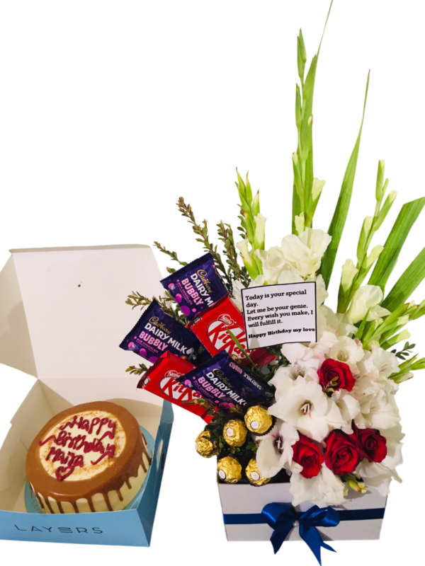 Luxury Birthday Gift Package with Flowers, Chocolates & Cake